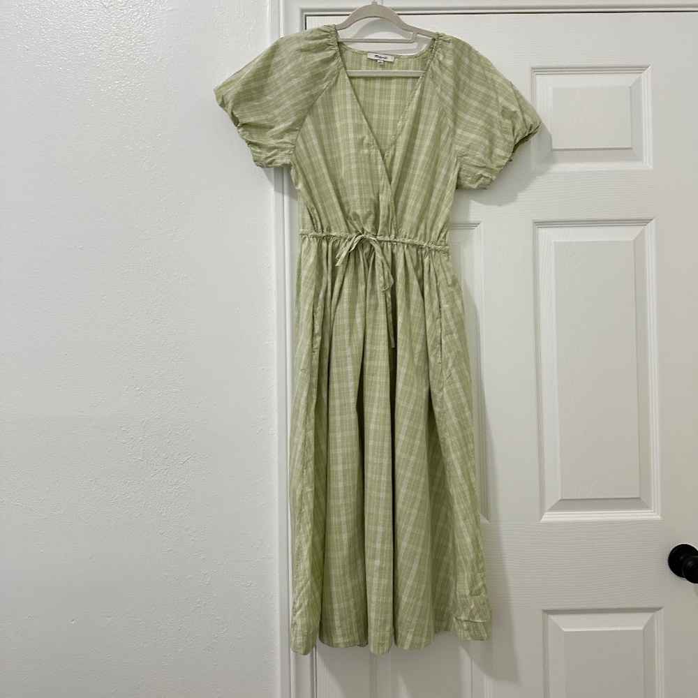 MADEWELL Plaid Tie-Waist Midi Dress MEDIUM